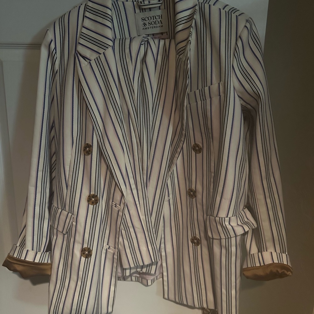 Scotch & Soda Women's Double-Breasted Suit- White and Blue